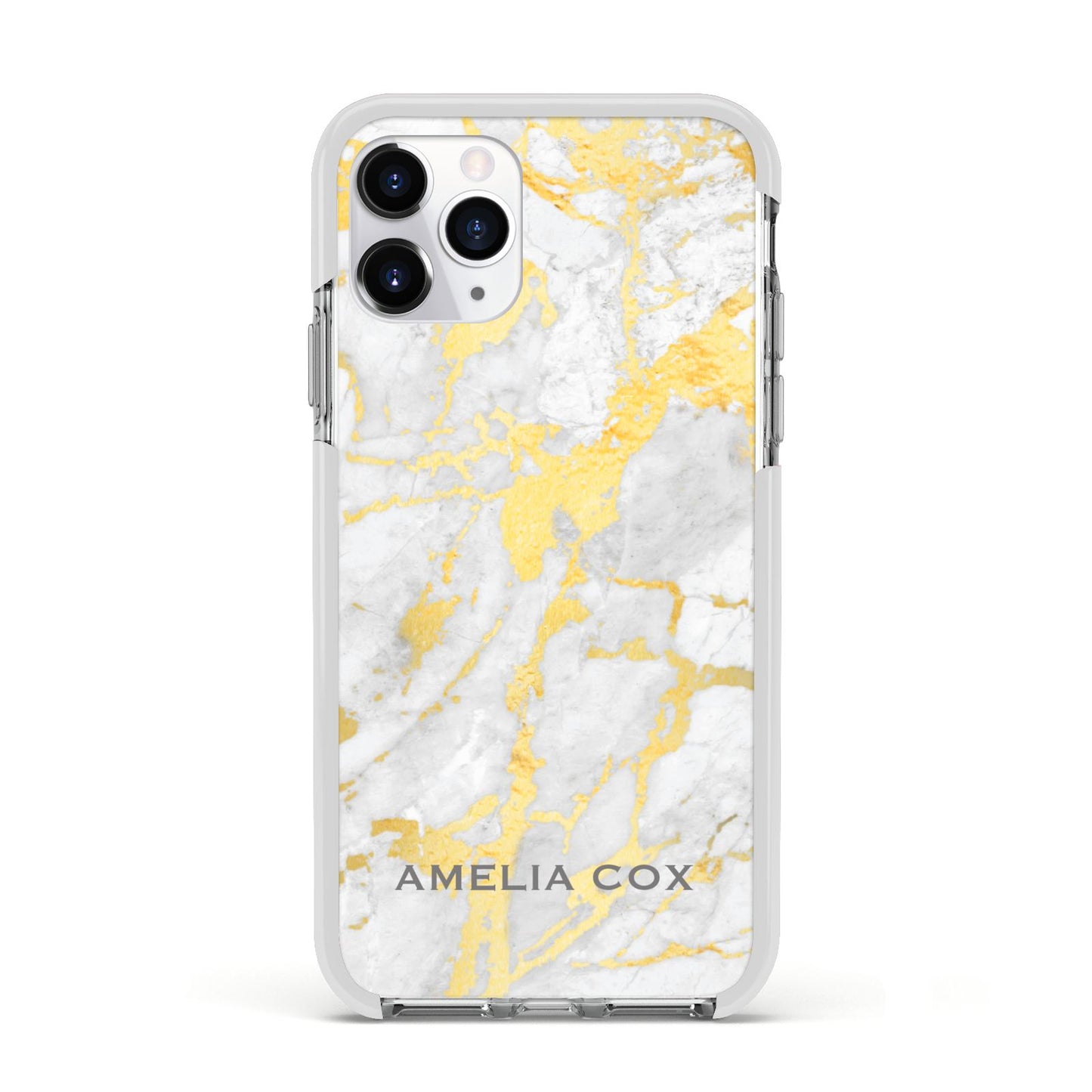 Gold Marble Name Personalised Apple iPhone 11 Pro in Silver with White Impact Case