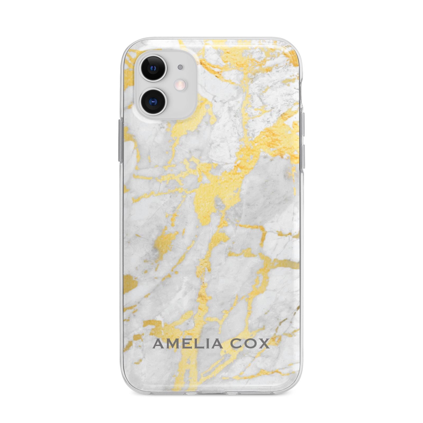 Gold Marble Name Personalised Apple iPhone 11 in White with Bumper Case