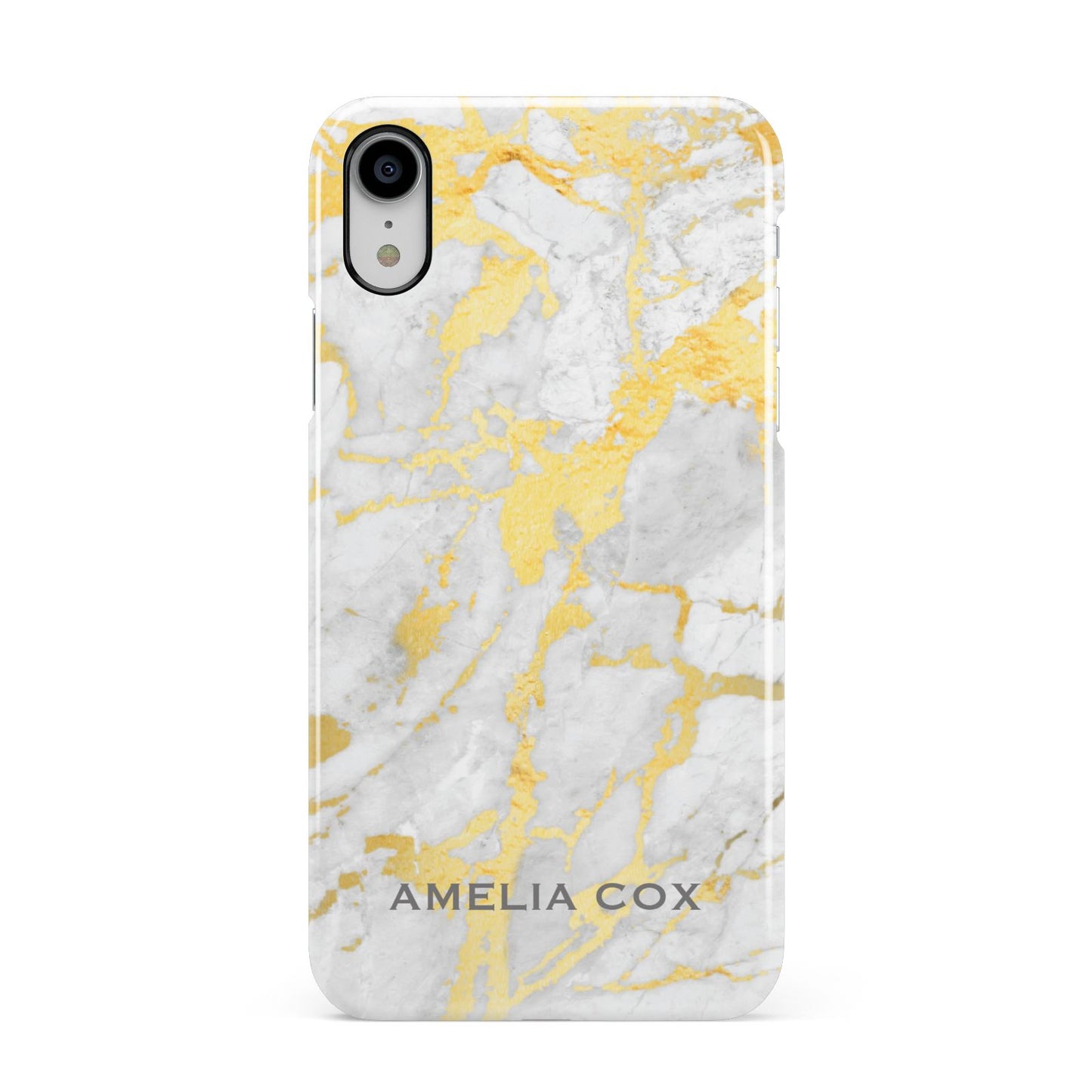 Gold Marble Name Personalised Apple iPhone XR White 3D Snap Case