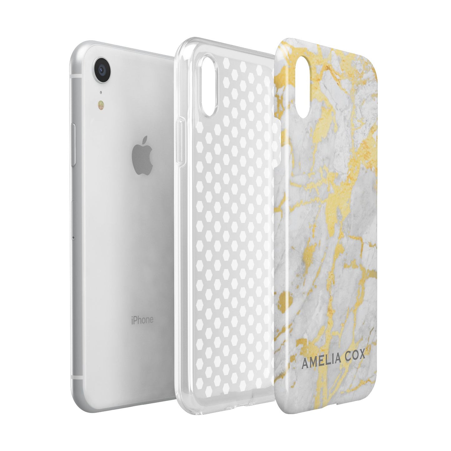 Gold Marble Name Personalised Apple iPhone XR White 3D Tough Case Expanded view