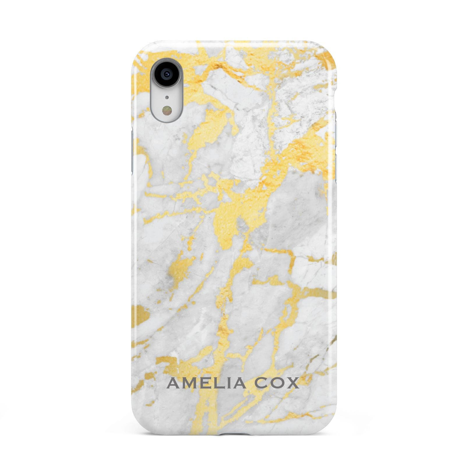 Gold Marble Name Personalised Apple iPhone XR White 3D Tough Case