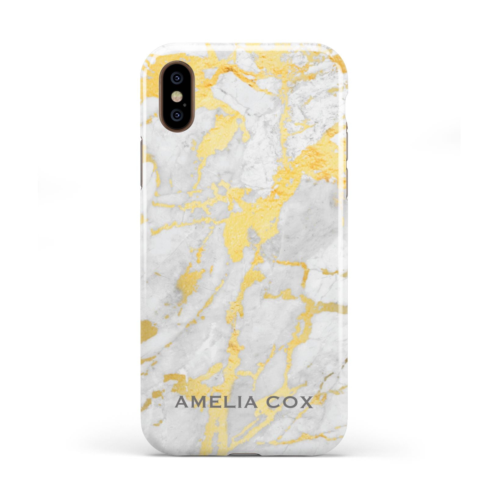 Gold Marble Name Personalised Apple iPhone XS 3D Tough