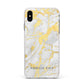 Gold Marble Name Personalised Apple iPhone Xs Max Impact Case White Edge on Silver Phone