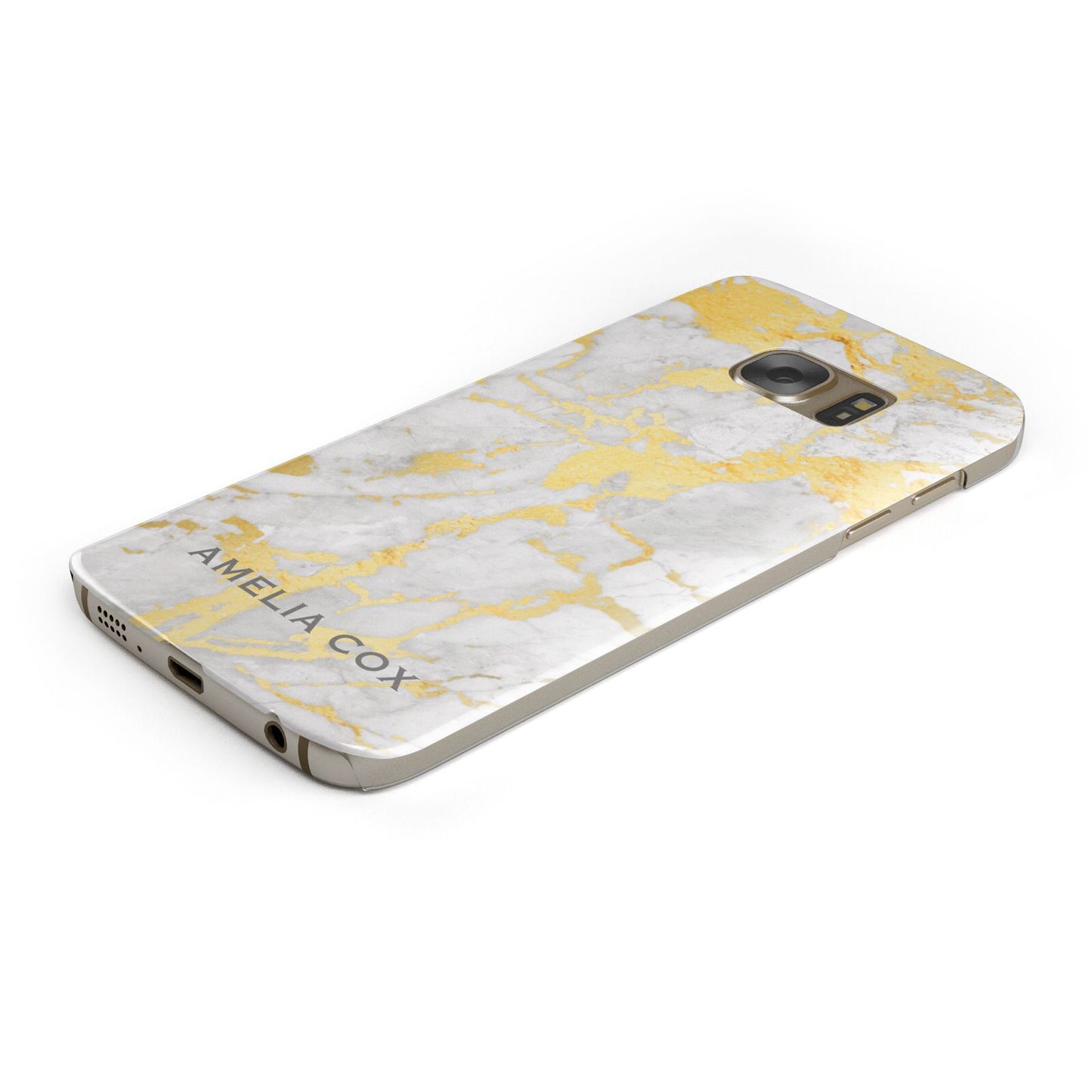 Gold Marble Name Personalised Protective Samsung Galaxy Case Angled Image