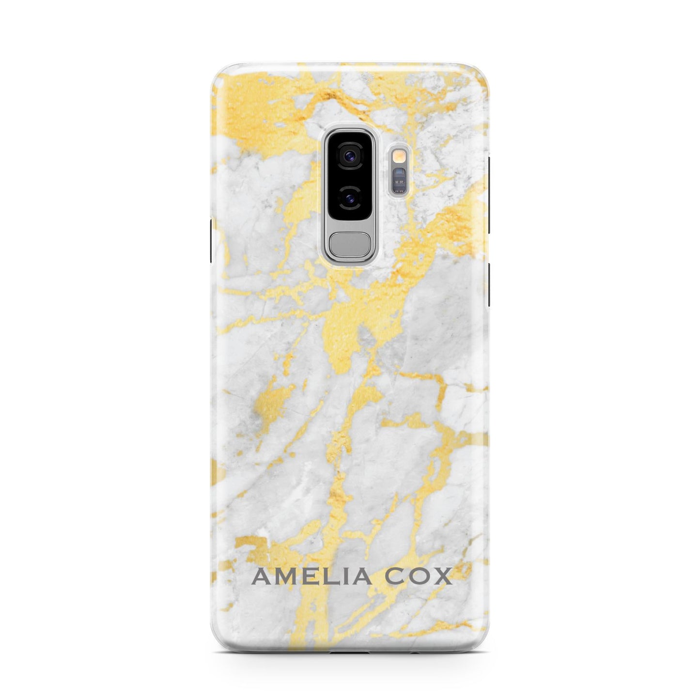 Gold Marble Name Personalised Samsung Galaxy S9 Plus Case on Silver phone