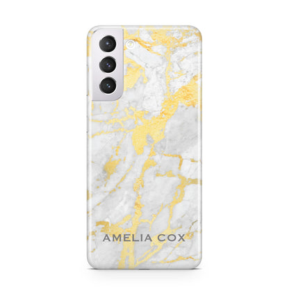 Gold Marble Name Personalised Samsung S21 Case