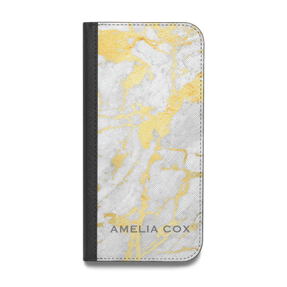 Gold Marble Name Personalised Vegan Leather Flip iPhone Case