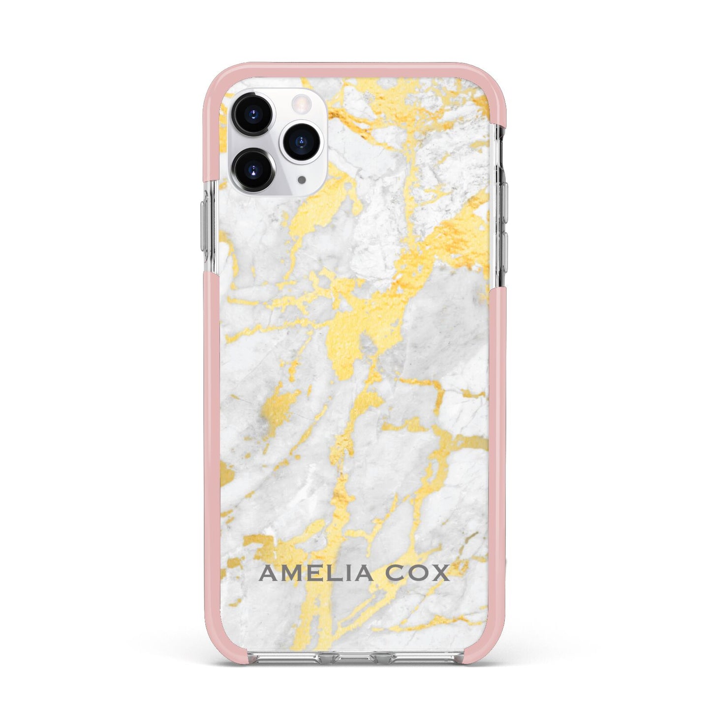 Gold Marble Name Personalised iPhone 11 Pro Max Impact Pink Edge Case