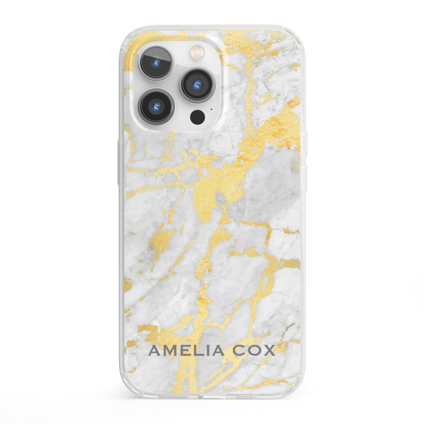 Gold Marble Name Personalised iPhone 13 Pro Clear Bumper Case
