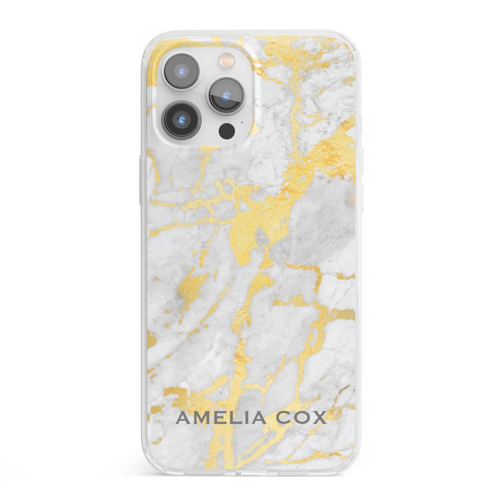 Gold Marble Name Personalised iPhone 13 Pro Max Clear Bumper Case