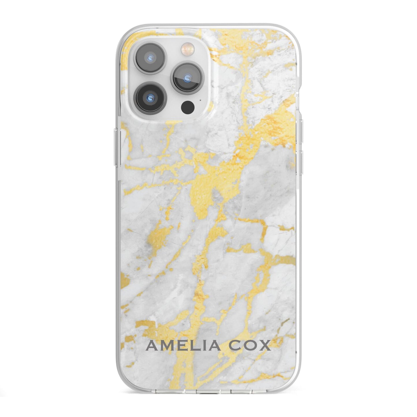 Gold Marble Name Personalised iPhone 13 Pro Max TPU Impact Case with White Edges
