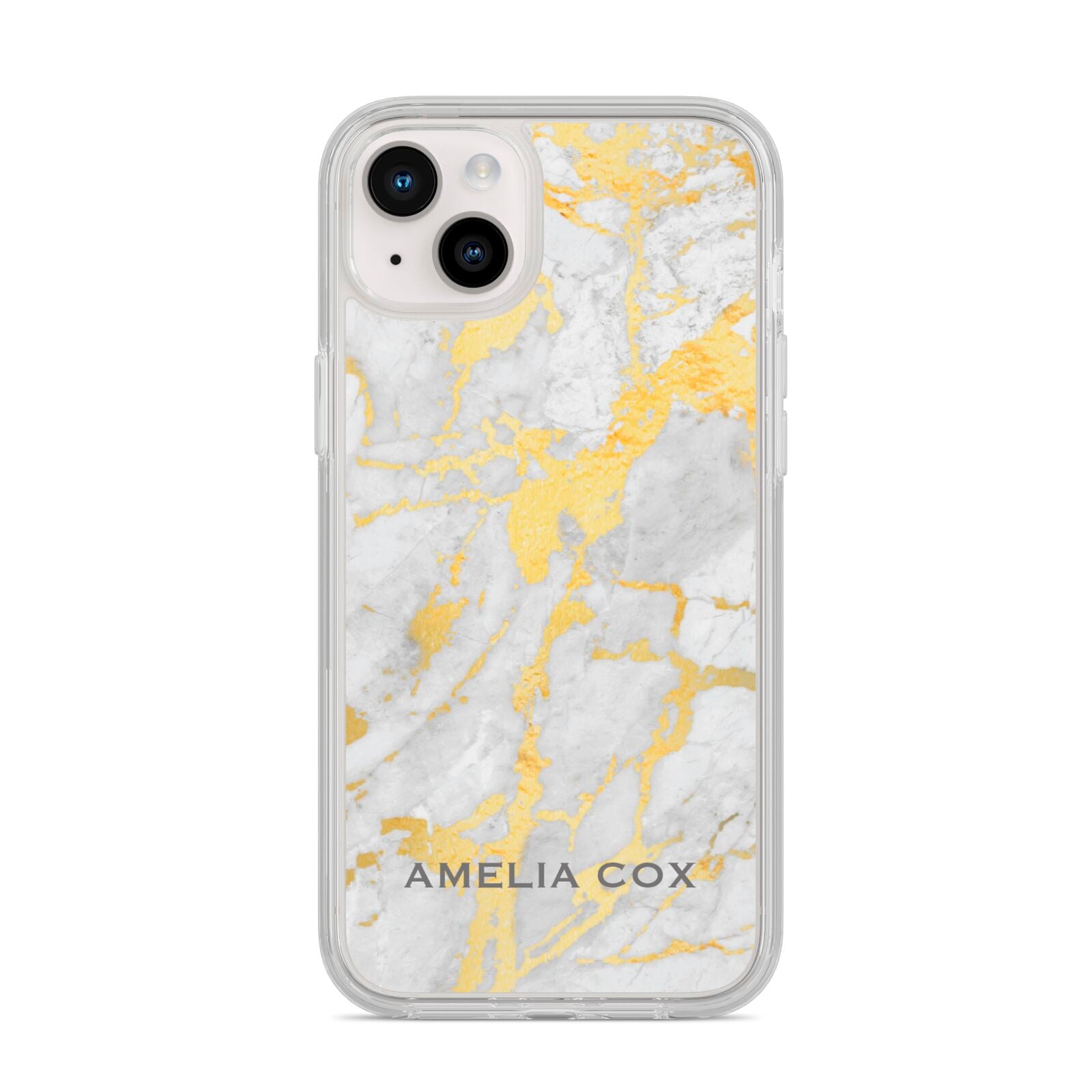 Gold Marble Name Personalised iPhone 14 Plus Clear Tough Case Starlight