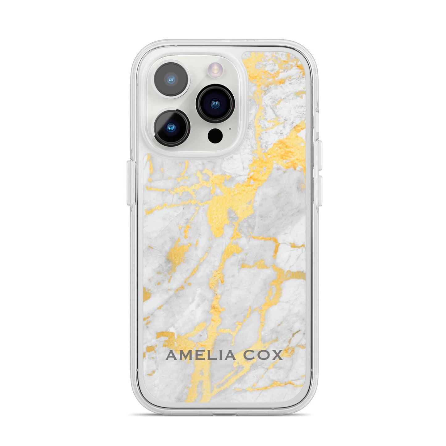 Gold Marble Name Personalised iPhone 14 Pro Clear Tough Case Silver