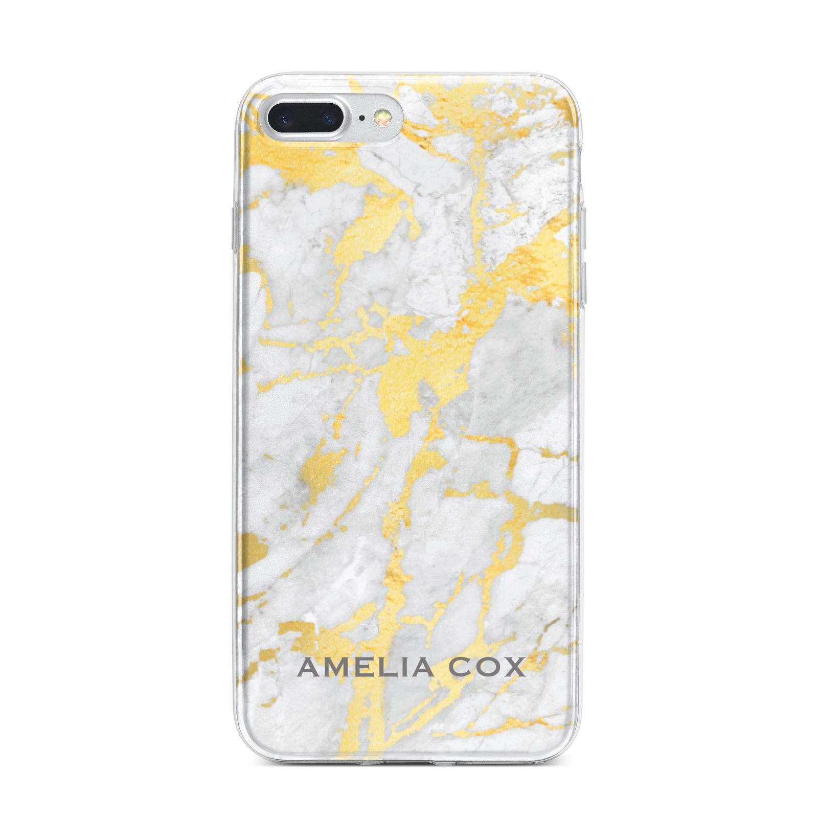 Gold Marble Name Personalised iPhone 7 Plus Bumper Case on Silver iPhone