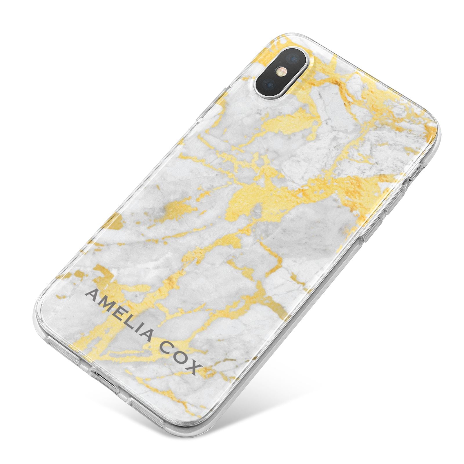 Gold Marble Name Personalised iPhone X Bumper Case on Silver iPhone