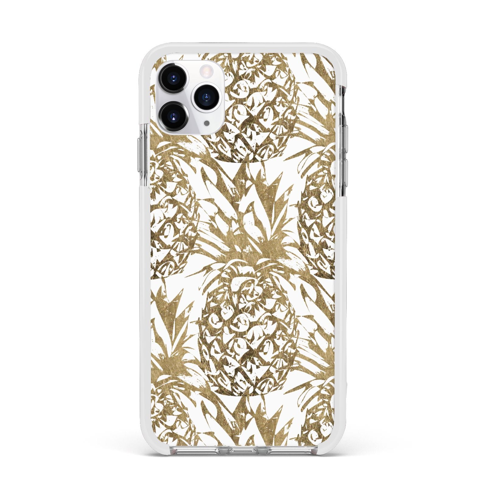 Gold Pineapple Fruit Apple iPhone 11 Pro Max in Silver with White Impact Case