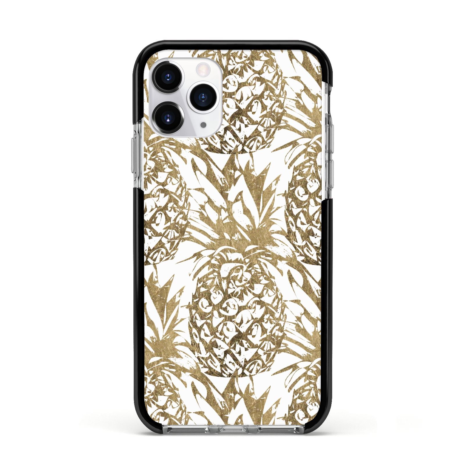 Gold Pineapple Fruit Apple iPhone 11 Pro in Silver with Black Impact Case