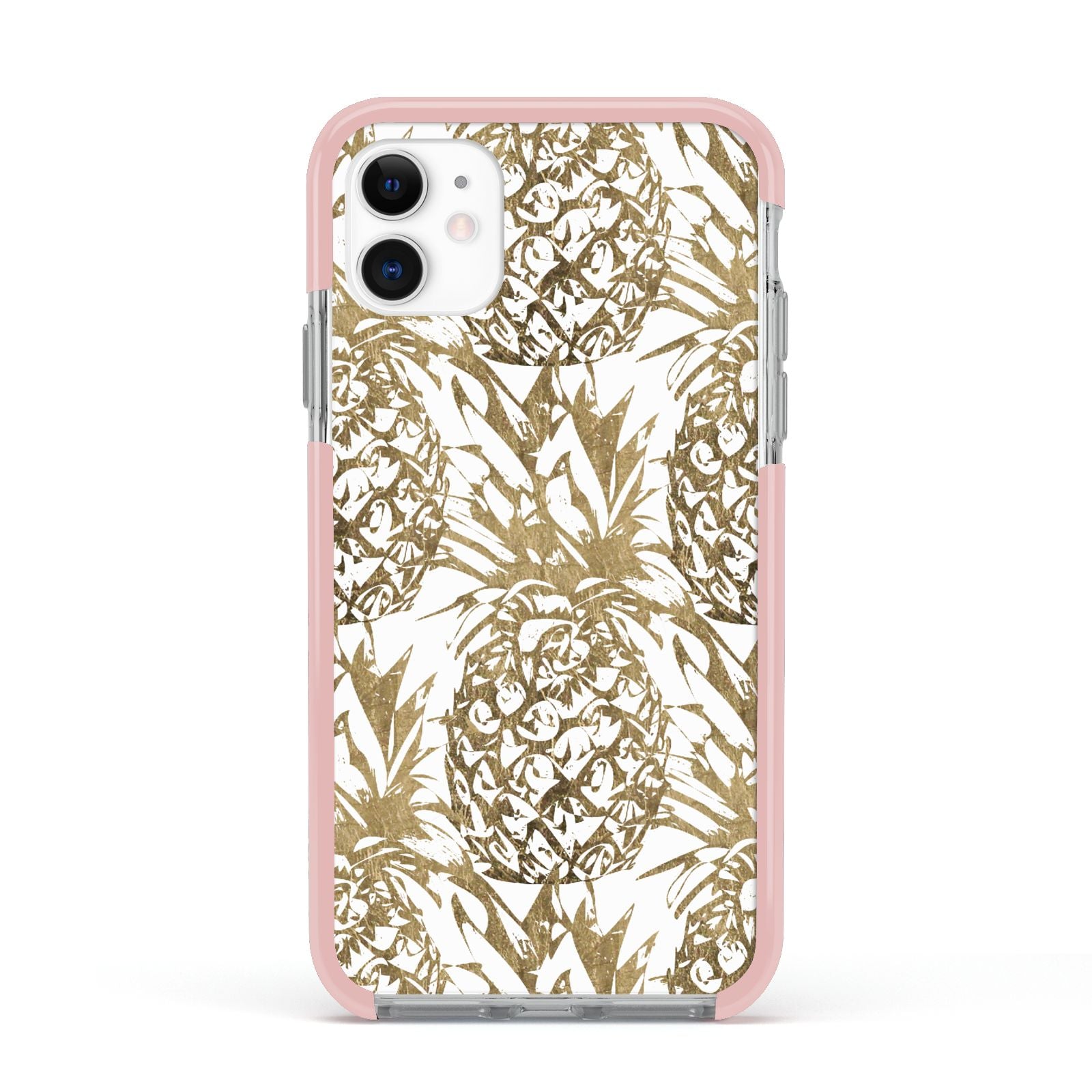 Gold Pineapple Fruit Apple iPhone 11 in White with Pink Impact Case