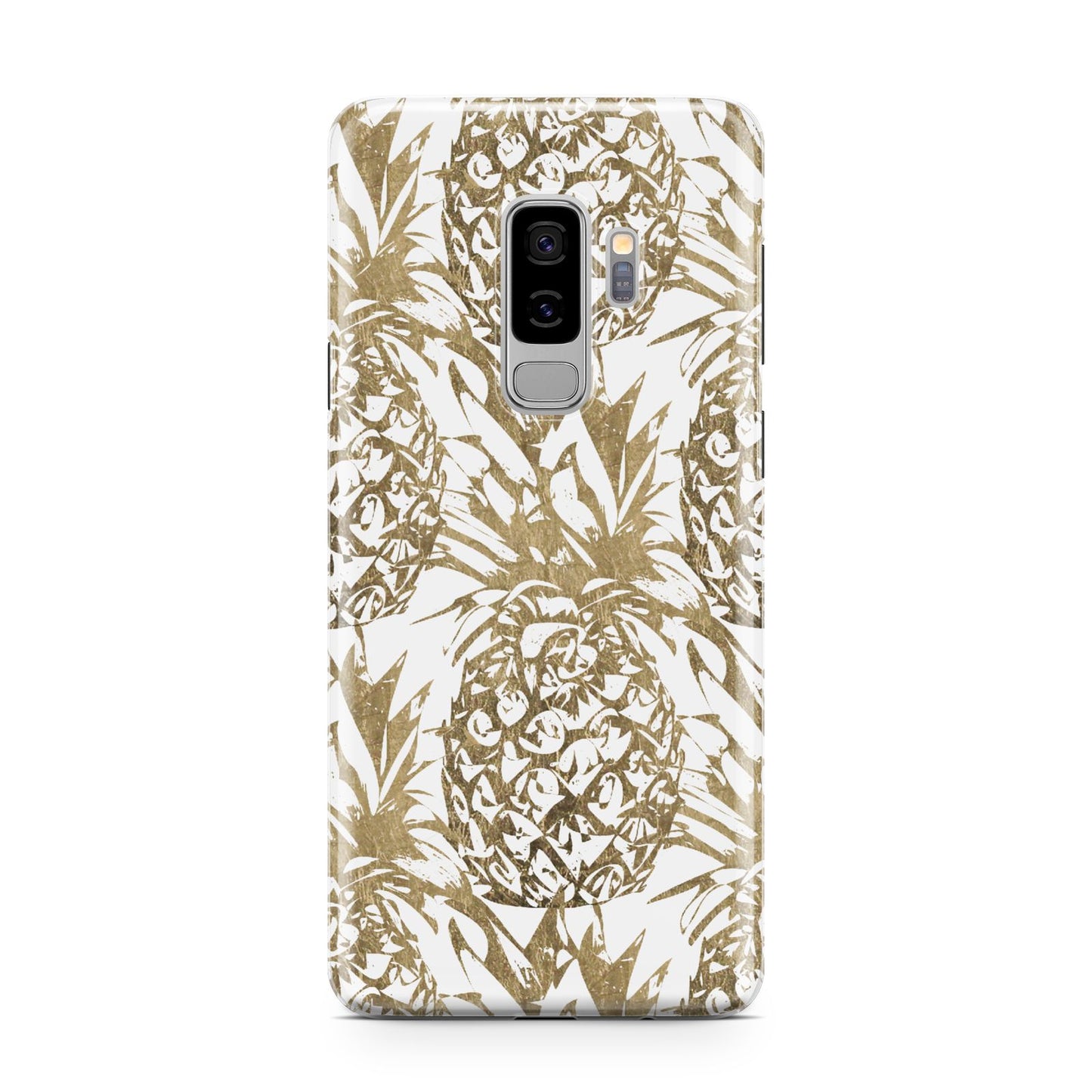 Gold Pineapple Fruit Samsung Galaxy S9 Plus Case on Silver phone