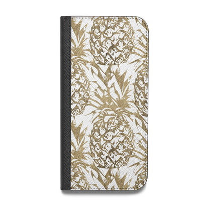 Gold Pineapple Fruit Vegan Leather Flip iPhone Case
