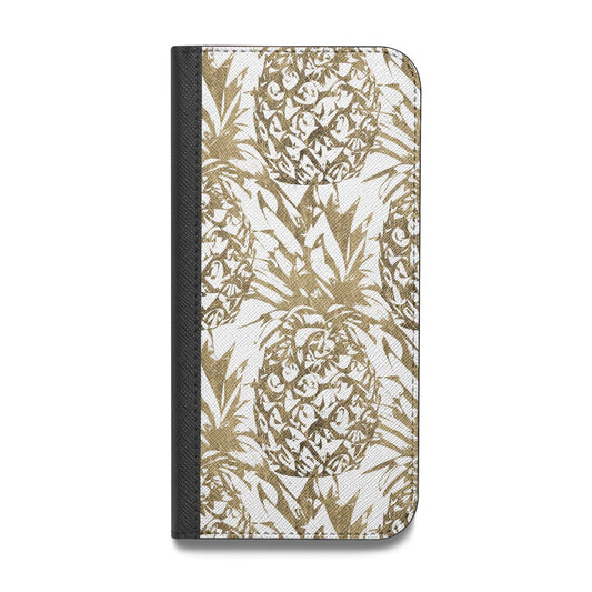 Gold Pineapple Fruit Vegan Leather Flip iPhone Case