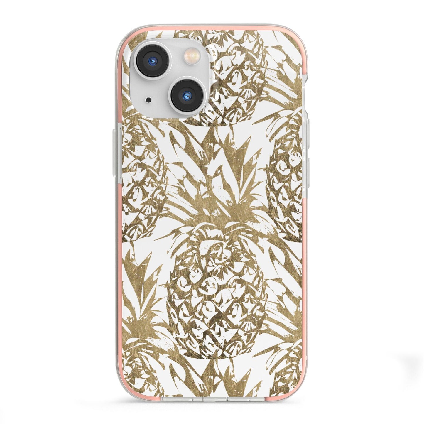 Gold Pineapple Fruit iPhone 13 Mini TPU Impact Case with Pink Edges