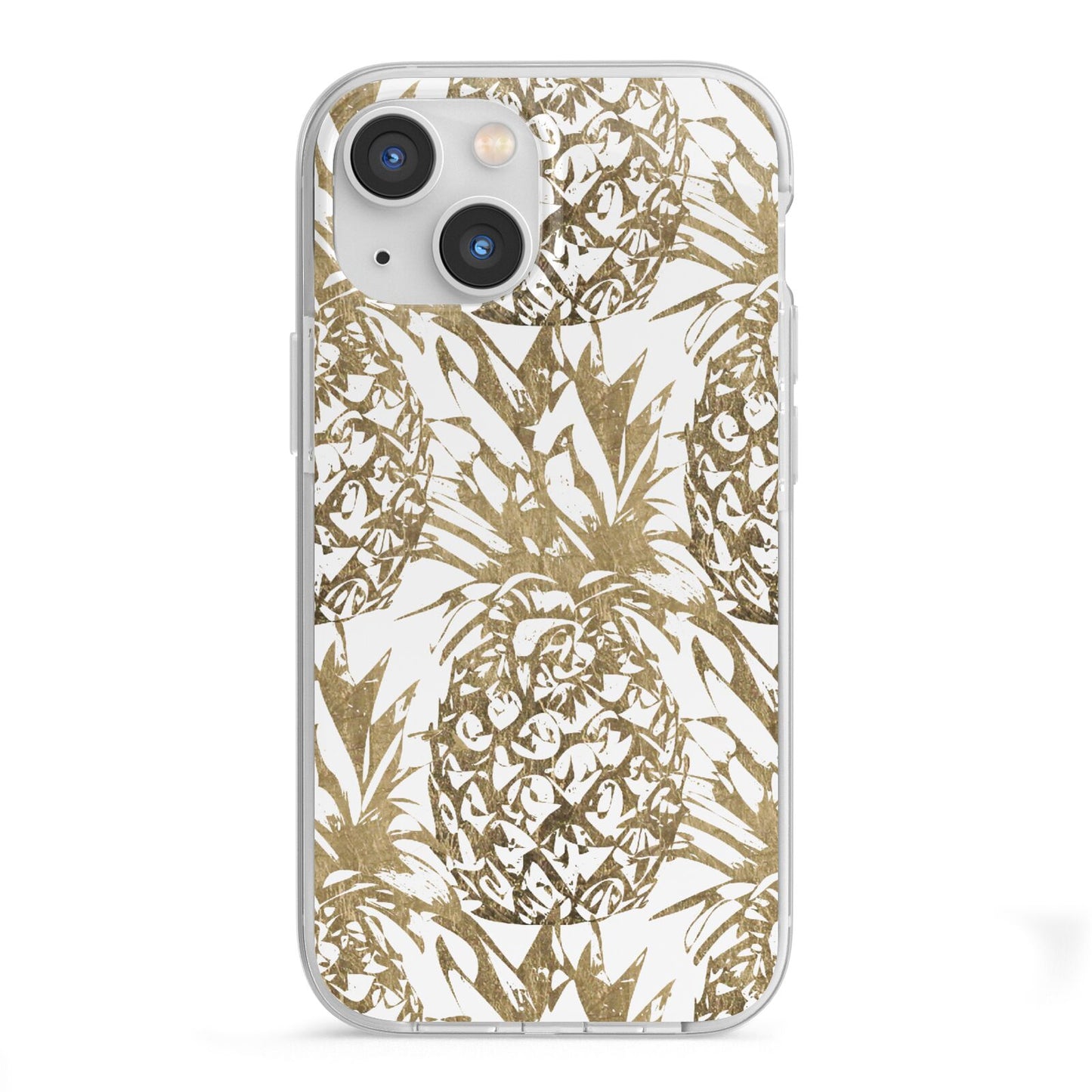 Gold Pineapple Fruit iPhone 13 Mini TPU Impact Case with White Edges