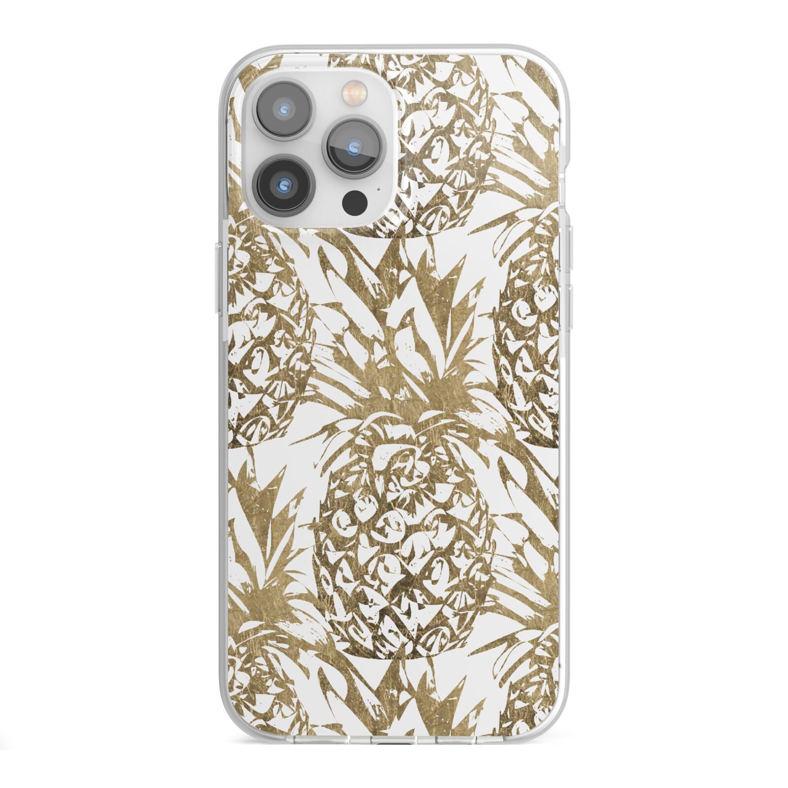 Gold Pineapple Fruit iPhone 13 Pro Max TPU Impact Case with White Edges