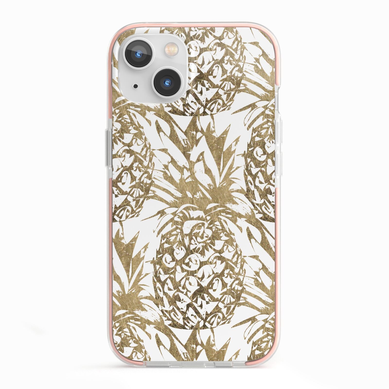 Gold Pineapple Fruit iPhone 13 TPU Impact Case with Pink Edges