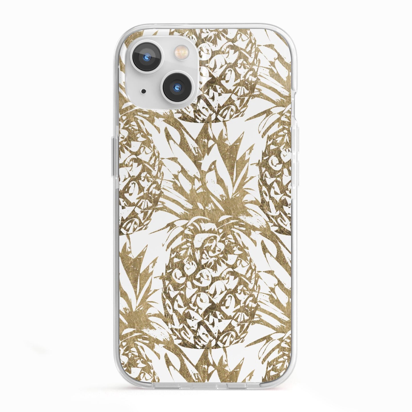 Gold Pineapple Fruit iPhone 13 TPU Impact Case with White Edges