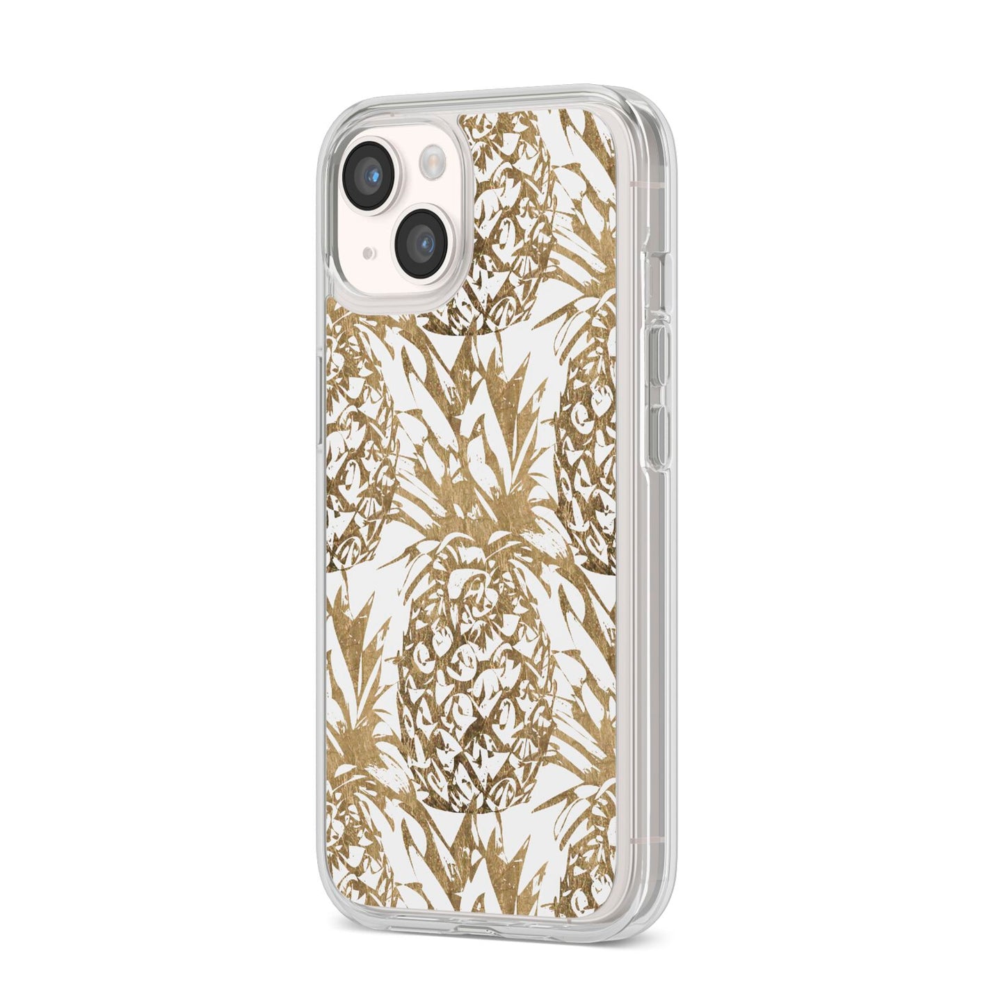 Gold Pineapple Fruit iPhone 14 Clear Tough Case Starlight Angled Image