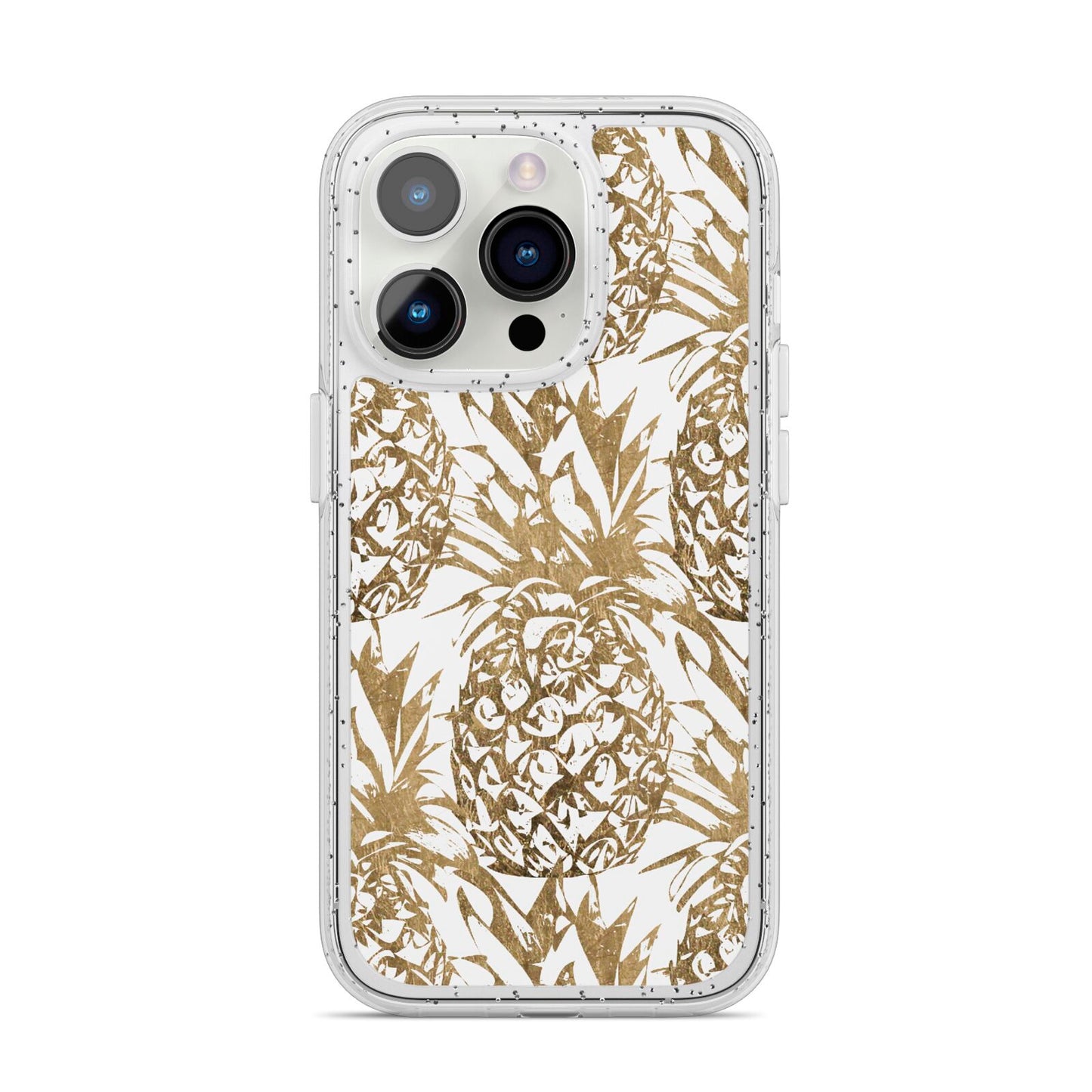 Gold Pineapple Fruit iPhone 14 Pro Glitter Tough Case Silver