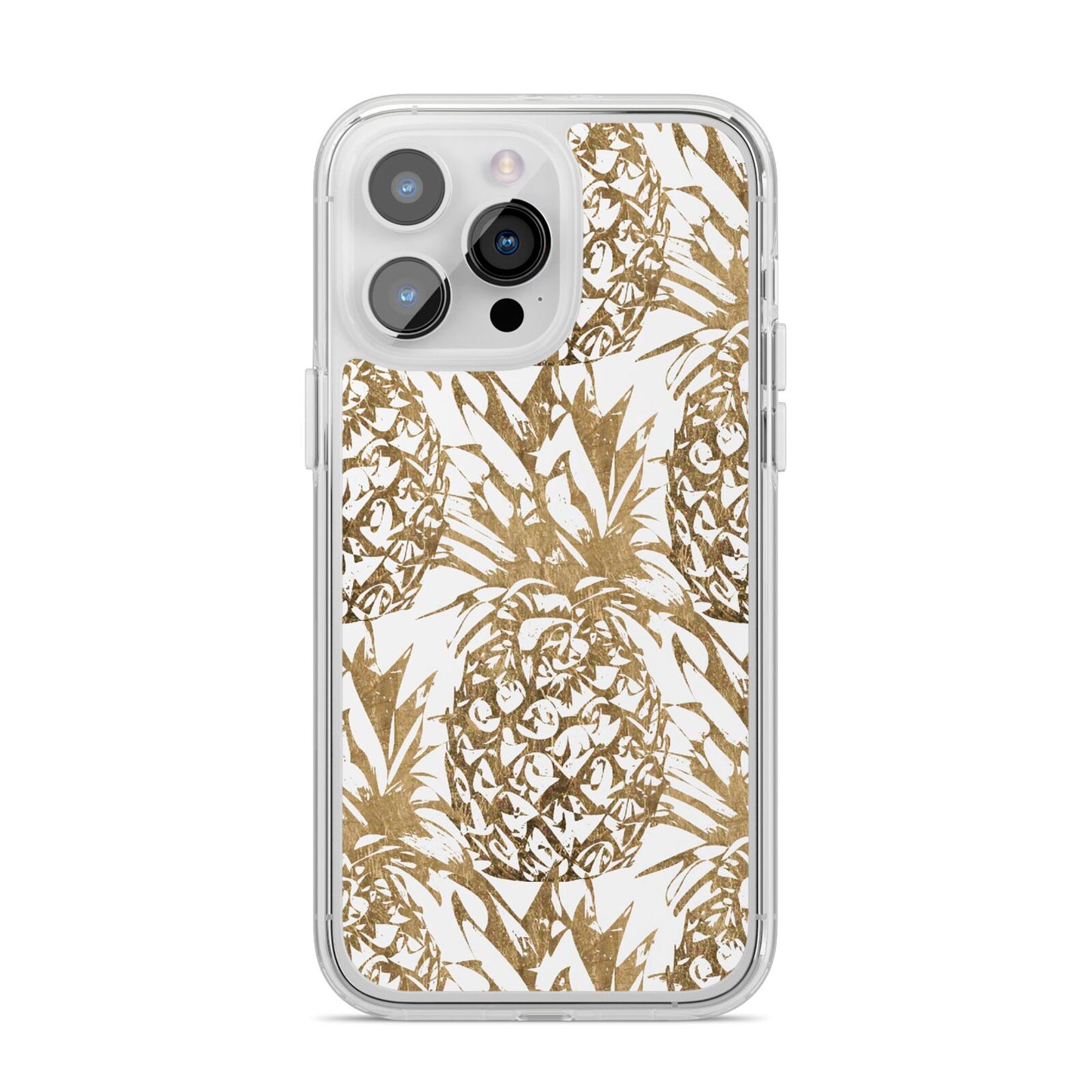 Gold Pineapple Fruit iPhone 14 Pro Max Clear Tough Case Silver