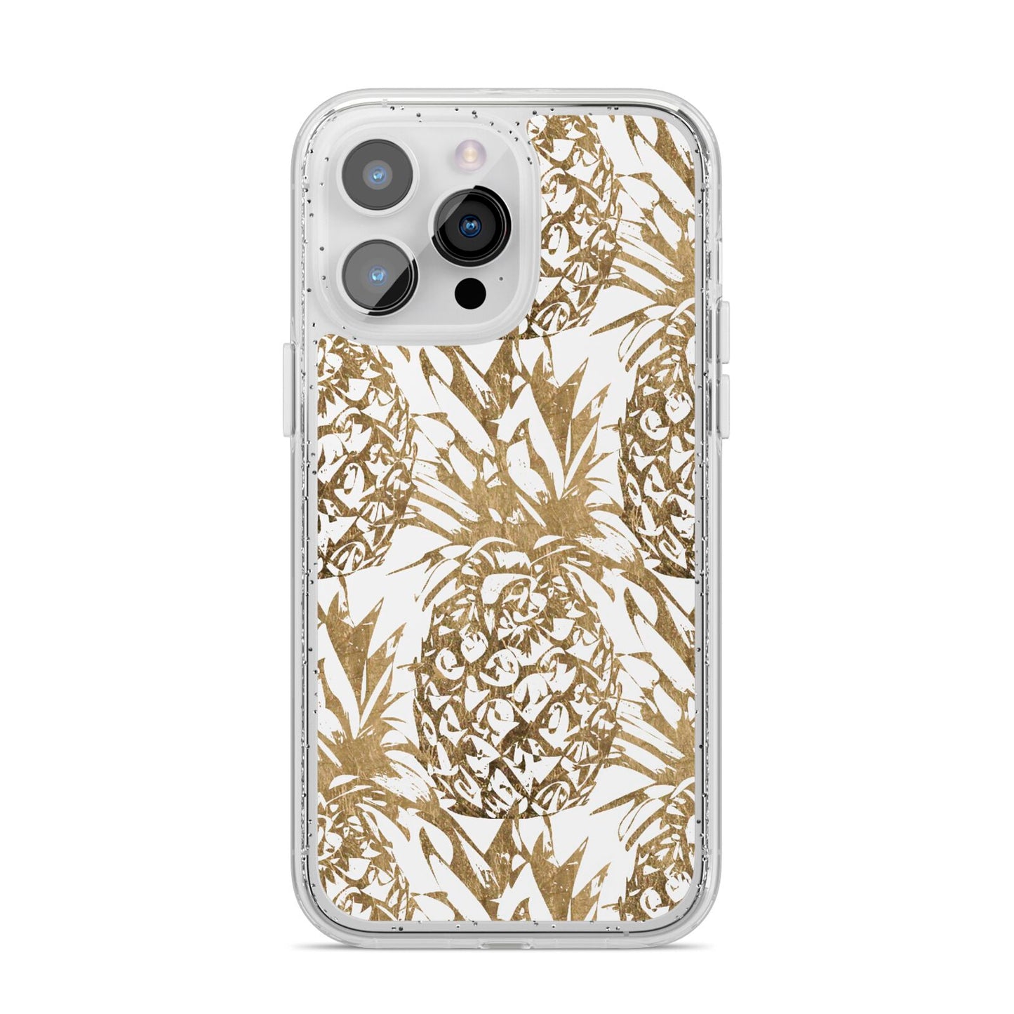 Gold Pineapple Fruit iPhone 14 Pro Max Glitter Tough Case Silver