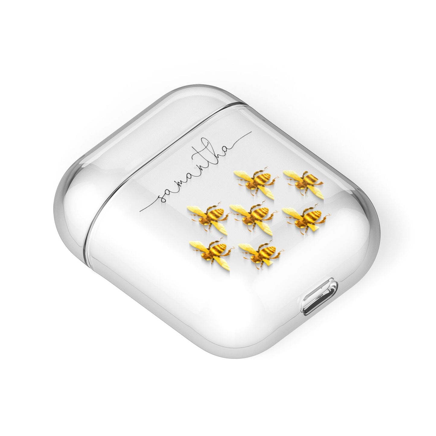Golden Bees Personalised Name AirPods Case Laid Flat