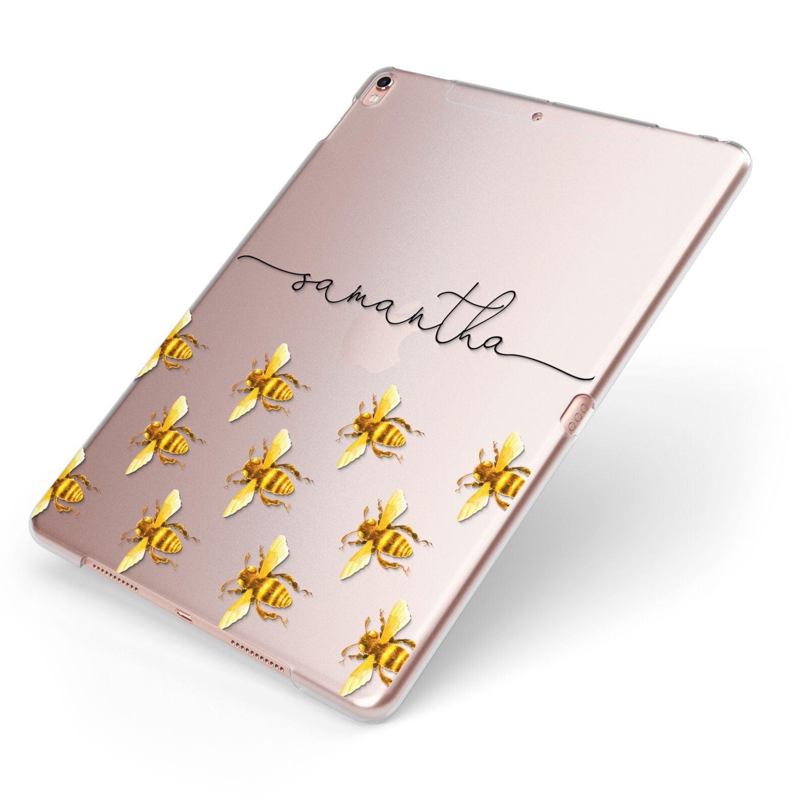 Golden Bees Personalised Name Apple iPad Case on Rose Gold iPad Side View