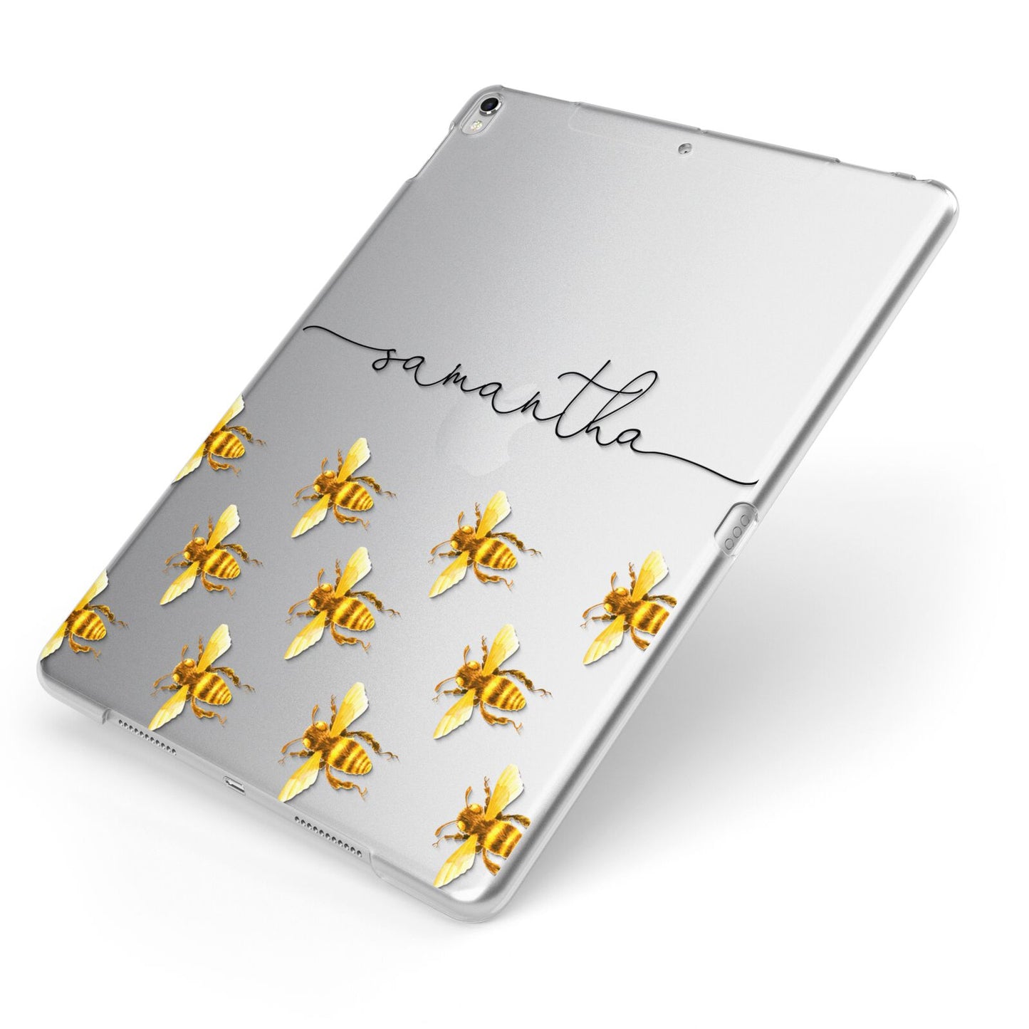 Golden Bees Personalised Name Apple iPad Case on Silver iPad Side View