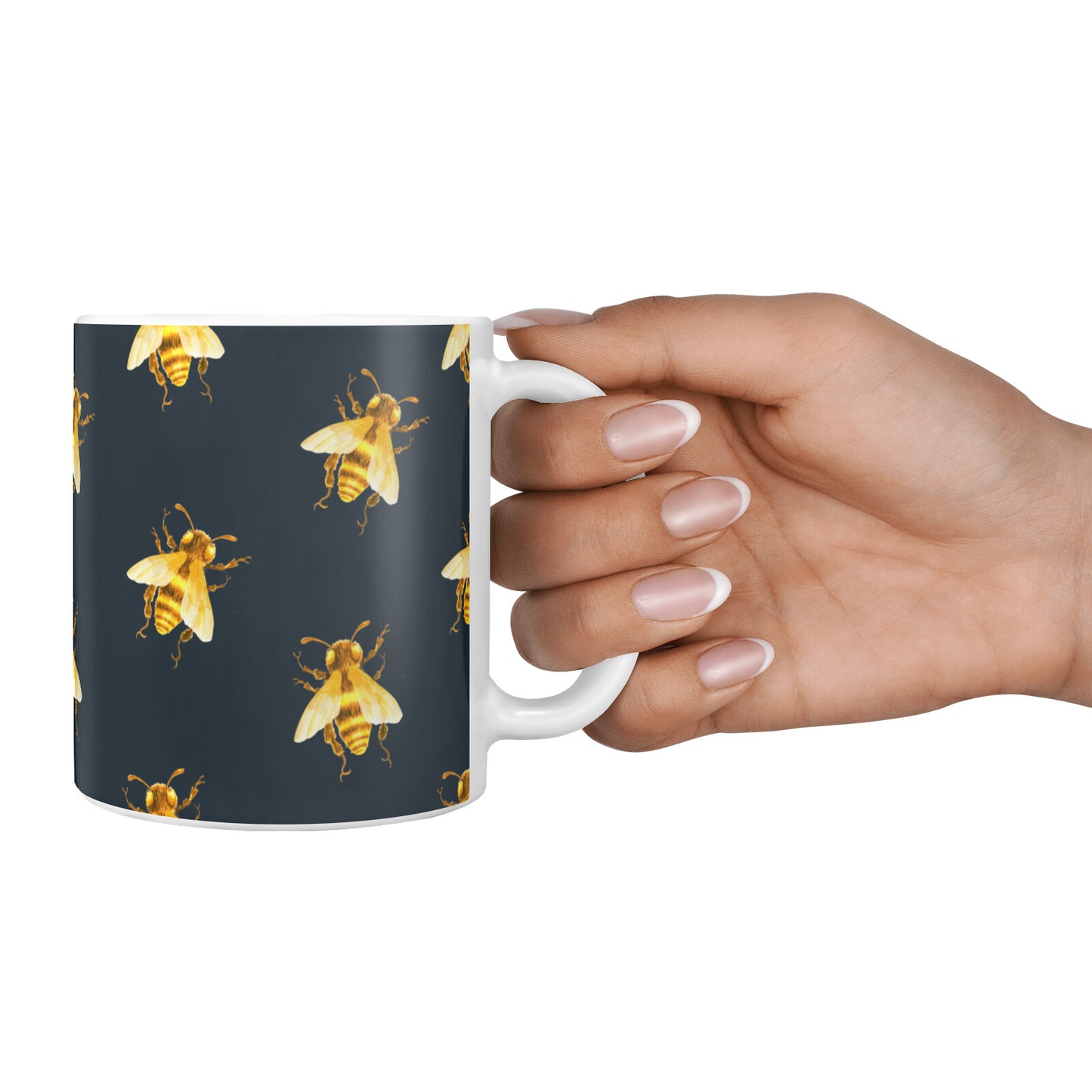 Golden Bees with Navy Background 10oz Mug Alternative Image 4