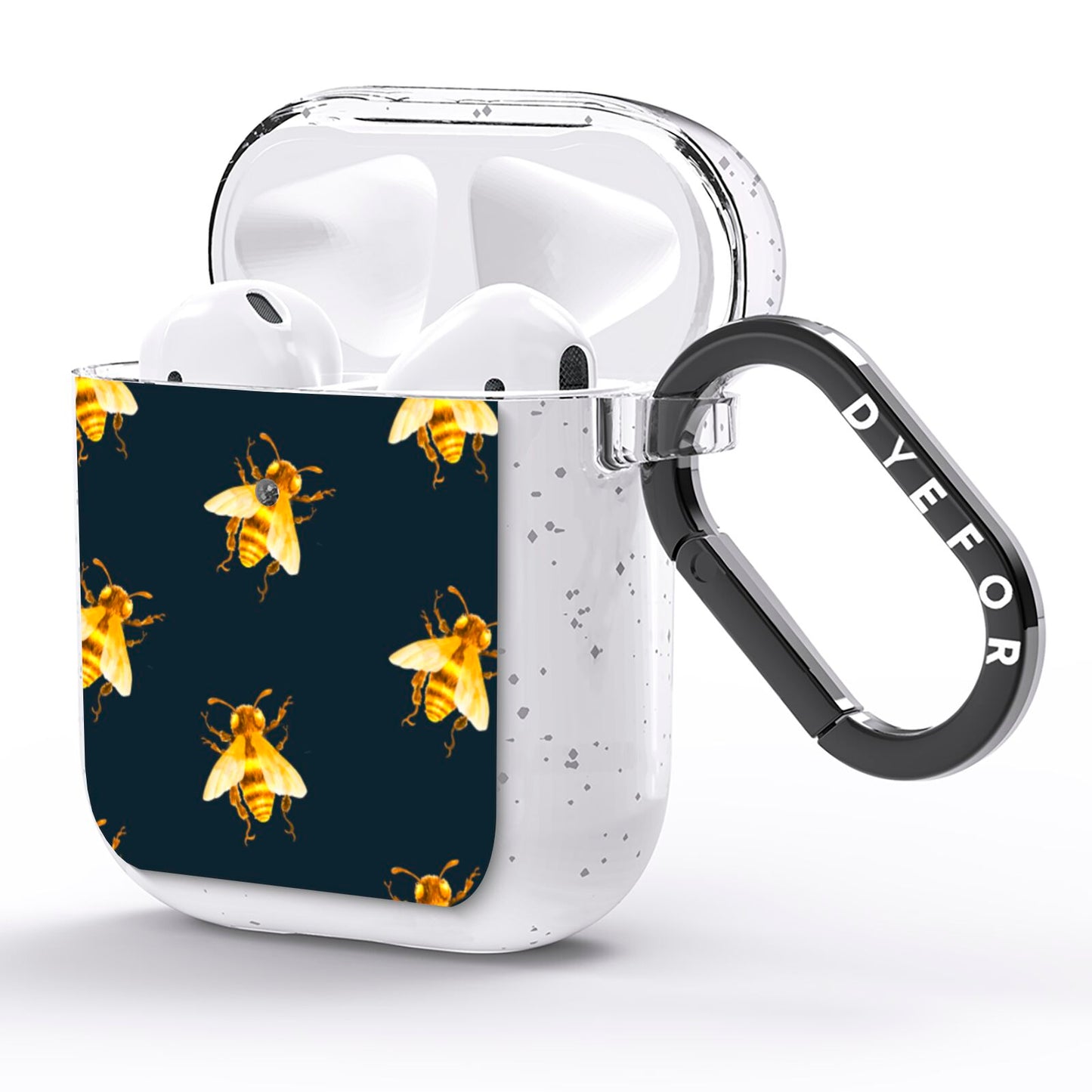 Golden Bees with Navy Background AirPods Glitter Case Side Image