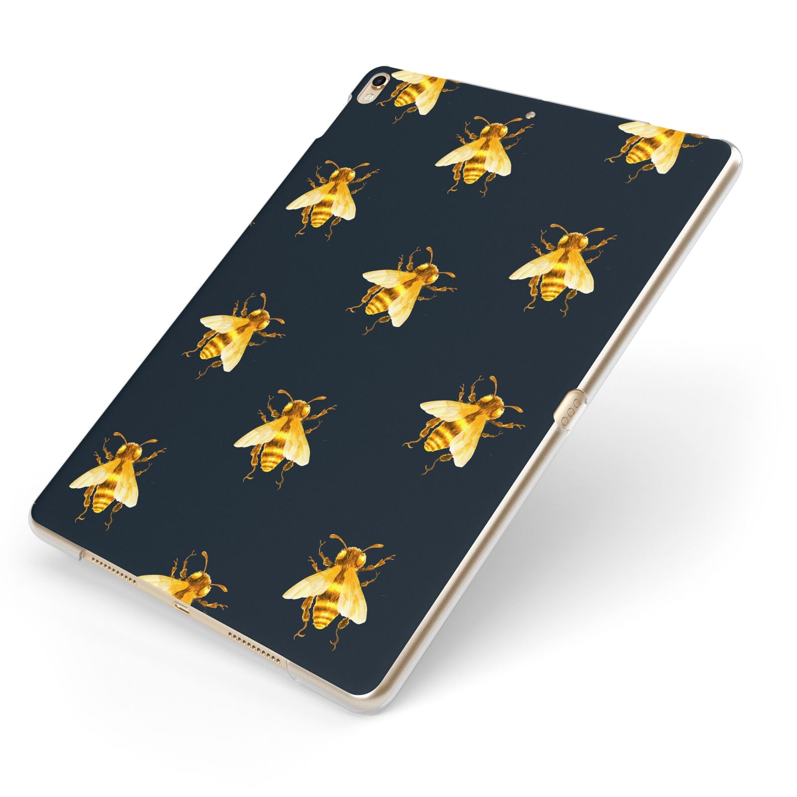 Golden Bees with Navy Background Apple iPad Case on Gold iPad Side View