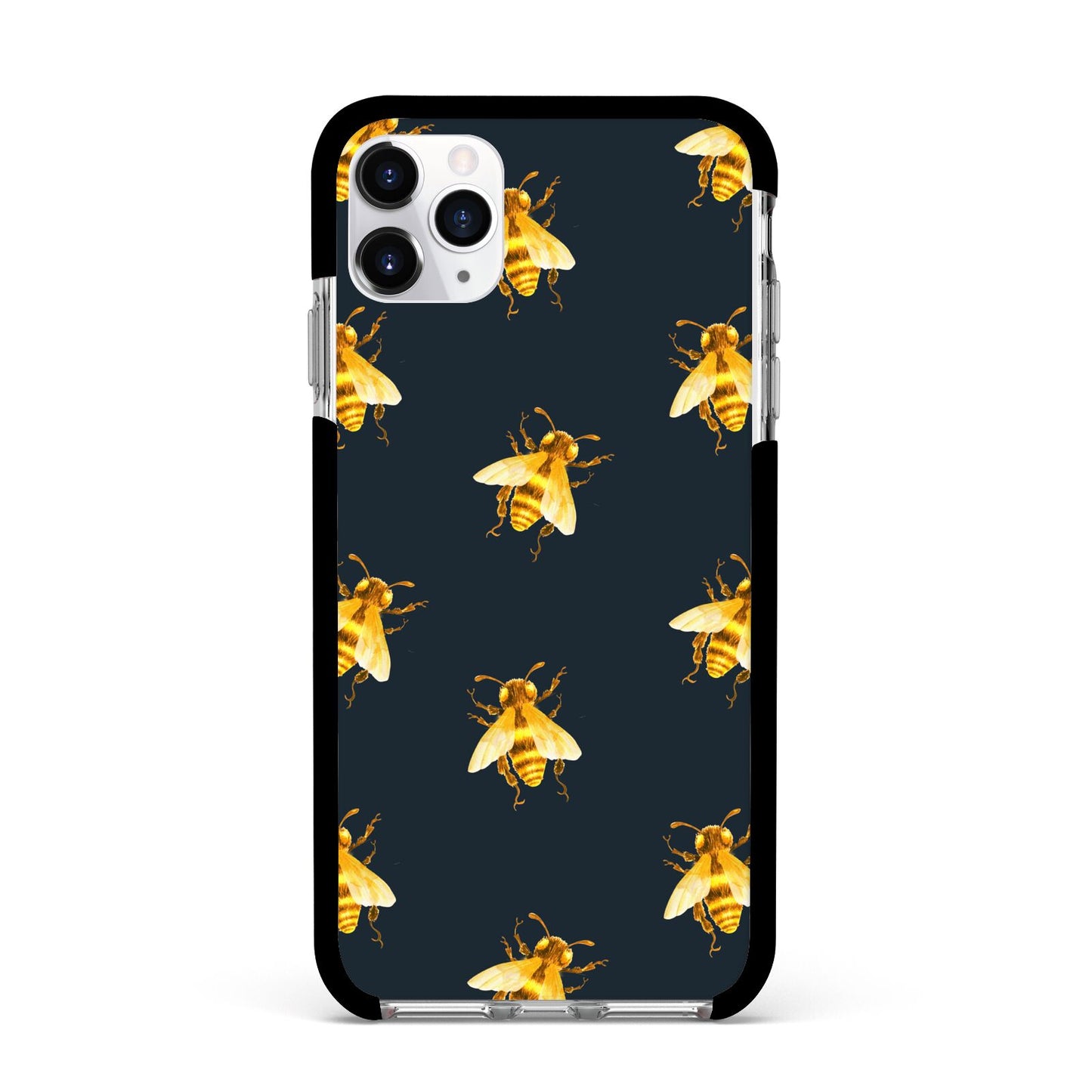 Golden Bees with Navy Background Apple iPhone 11 Pro Max in Silver with Black Impact Case