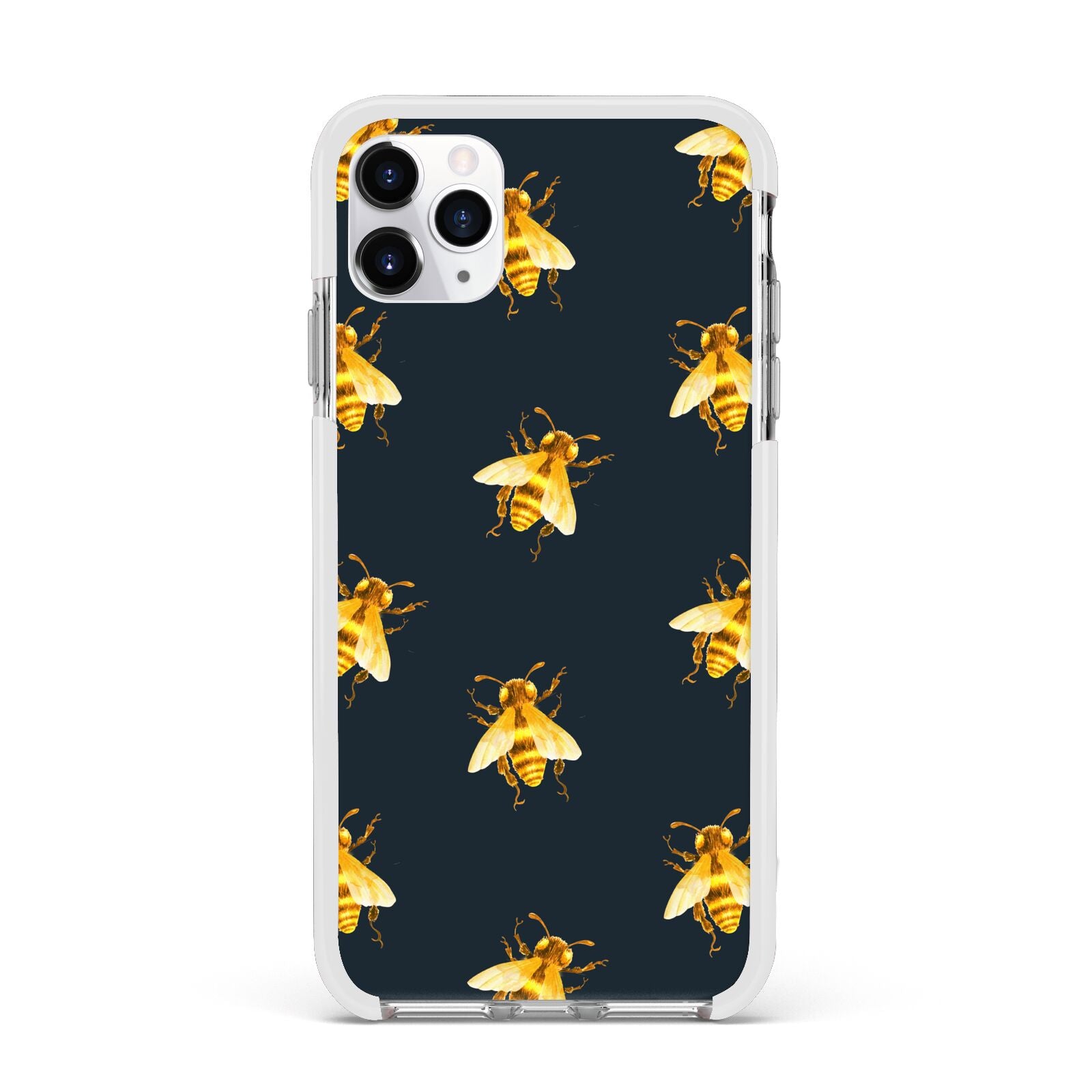 Golden Bees with Navy Background Apple iPhone 11 Pro Max in Silver with White Impact Case