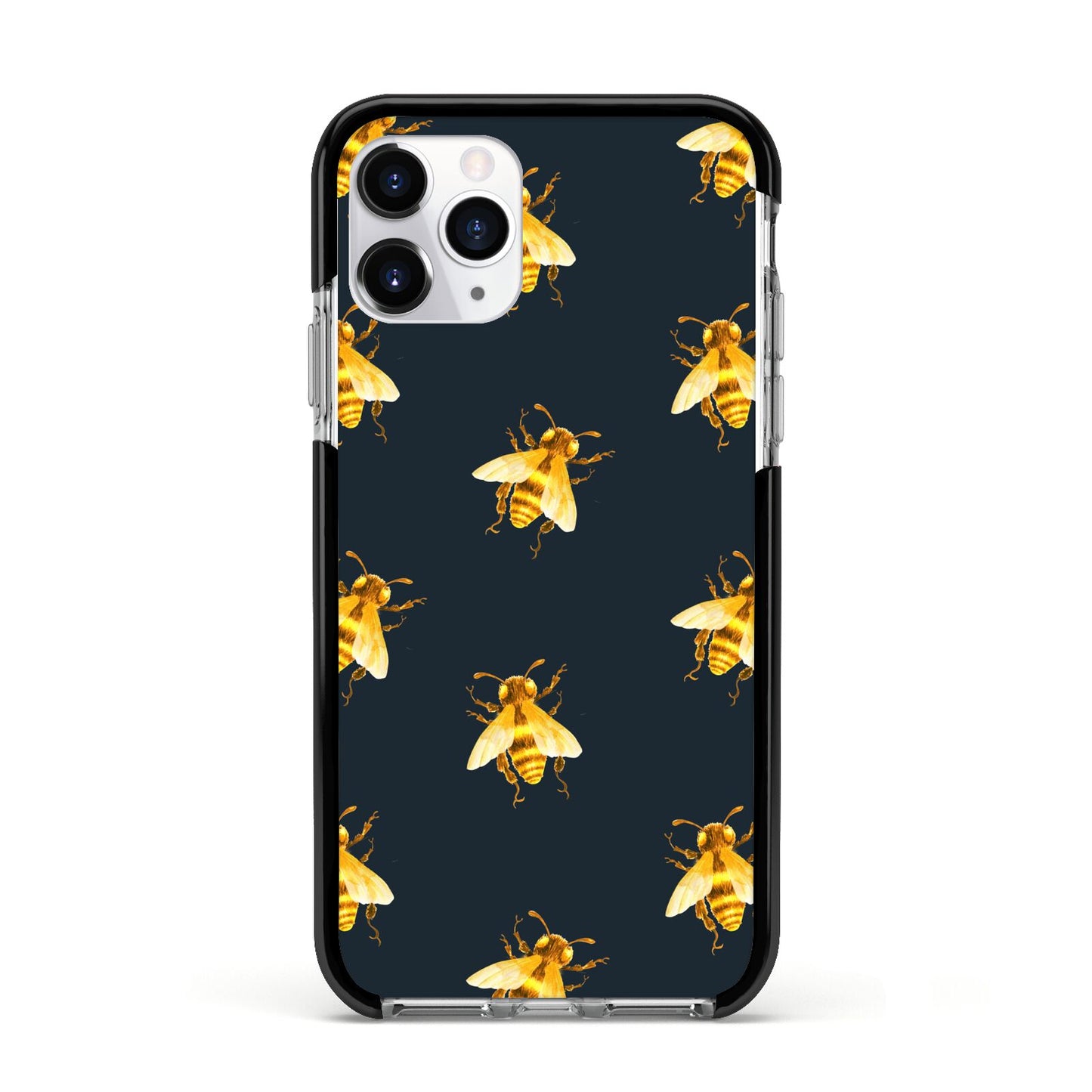 Golden Bees with Navy Background Apple iPhone 11 Pro in Silver with Black Impact Case