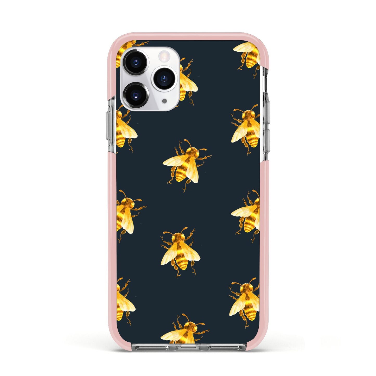 Golden Bees with Navy Background Apple iPhone 11 Pro in Silver with Pink Impact Case