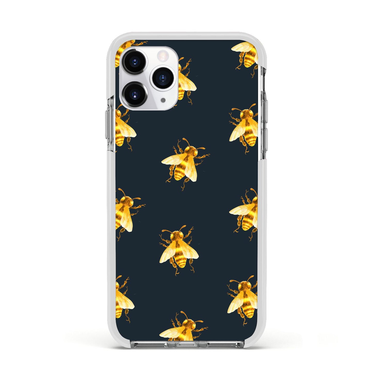 Golden Bees with Navy Background Apple iPhone 11 Pro in Silver with White Impact Case