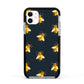 Golden Bees with Navy Background Apple iPhone 11 in White with Black Impact Case