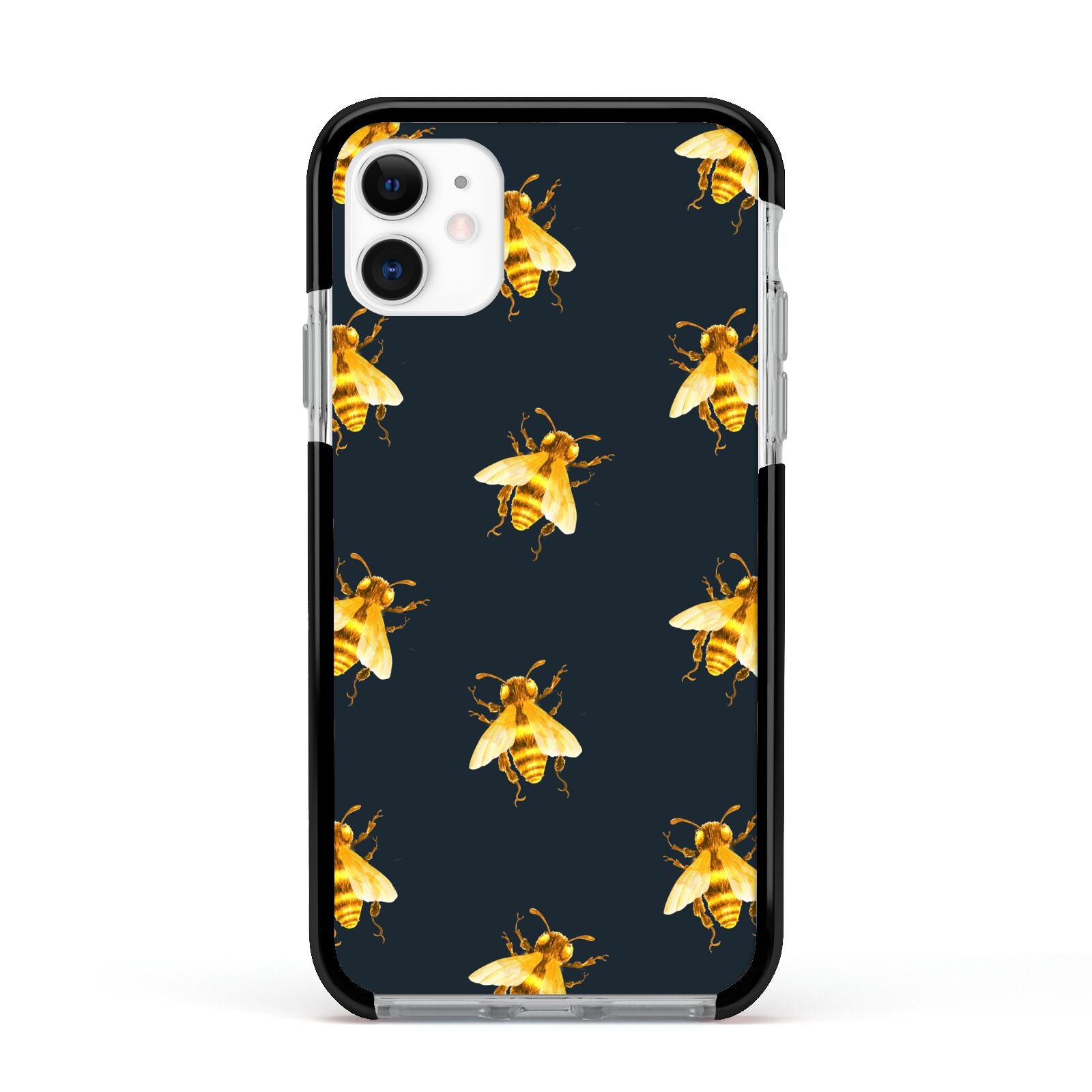 Golden Bees with Navy Background Apple iPhone 11 in White with Black Impact Case