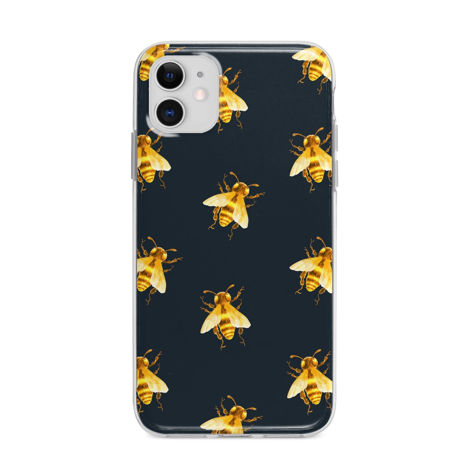 Golden Bees with Navy Background Apple iPhone 11 in White with Bumper Case