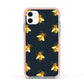 Golden Bees with Navy Background Apple iPhone 11 in White with Pink Impact Case