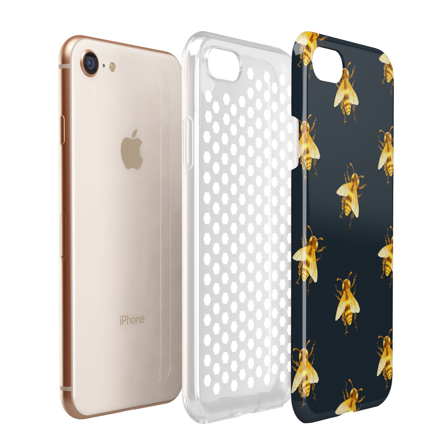 Golden Bees with Navy Background Apple iPhone 7 8 3D Tough Case Expanded View
